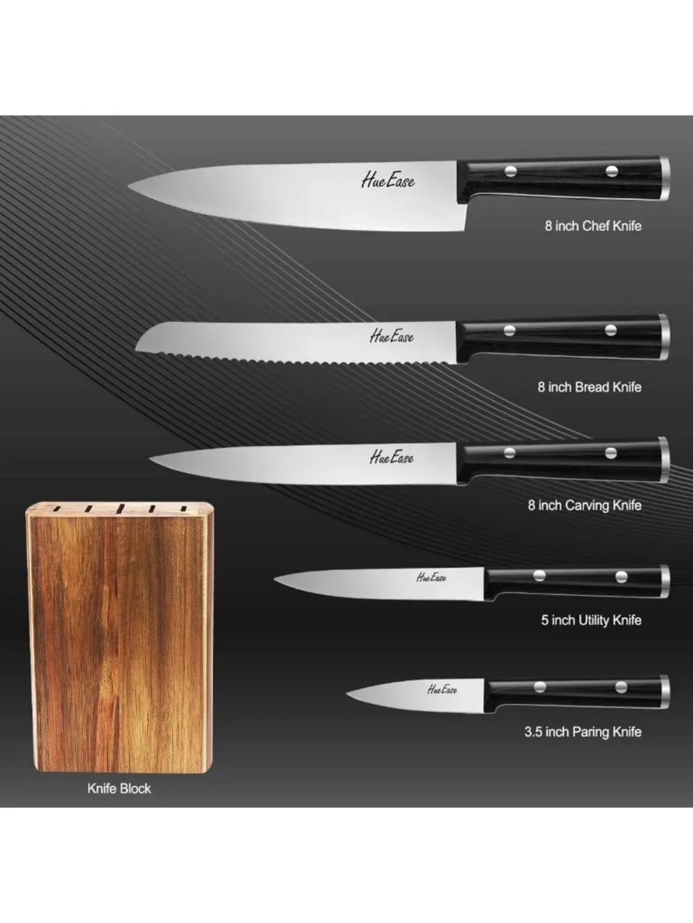 6-Piece Sharp Kitchen Knife Set with Acacia Wood Block & Ergonomic Design